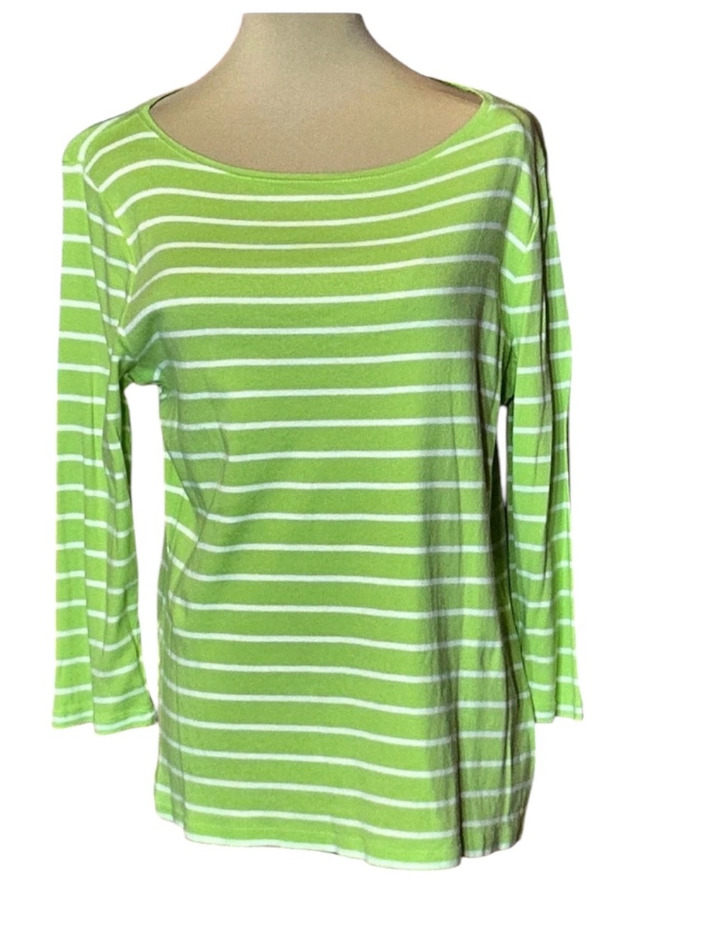 Talbots The Talbots Tee Striped Bateau Neck Top, Green & White